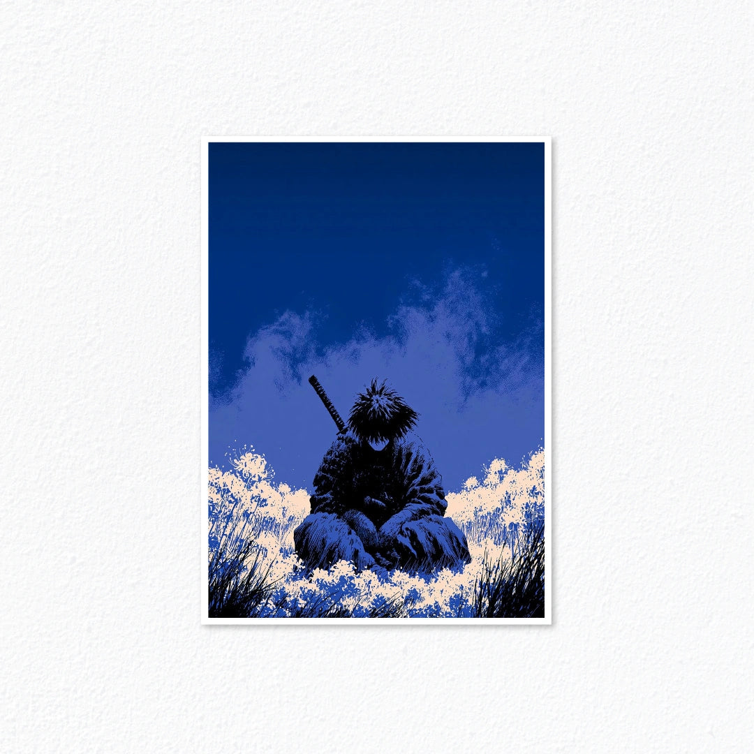 Vagabond – Meditating Samurai Lone Warrior Blue Twilight Field Poster Cladure