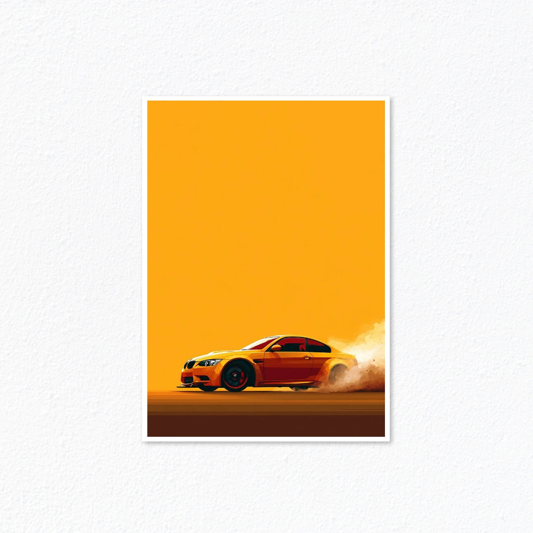 Yellow BMW M3 E92 Drift Poster Cladure