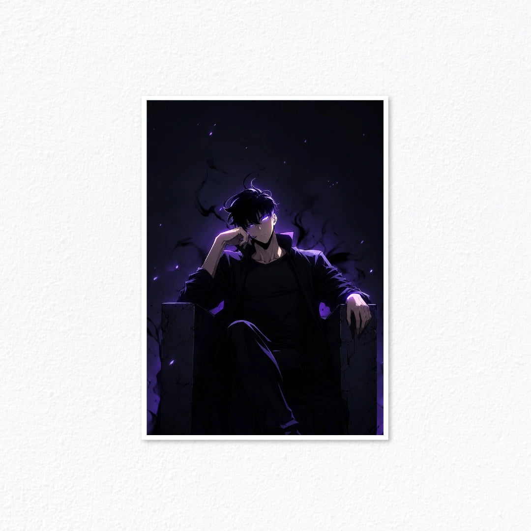 Sung Jin-Woo Monarch Shadow Throne Purple Glow Solo Leveling Anime Poster Cladure