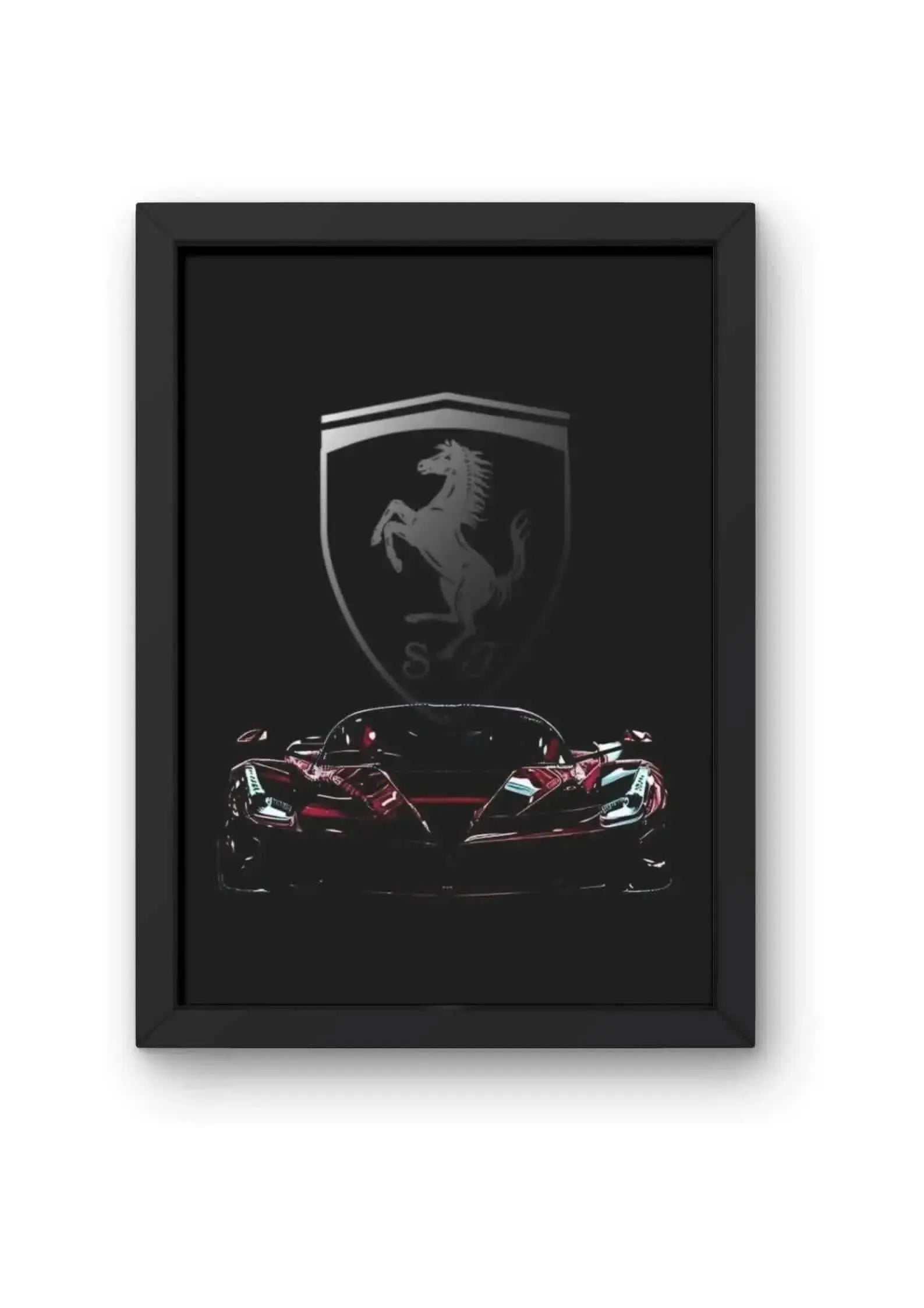 Minimalist Ferrari Hypercar and Shield Logo Poster CLADURE