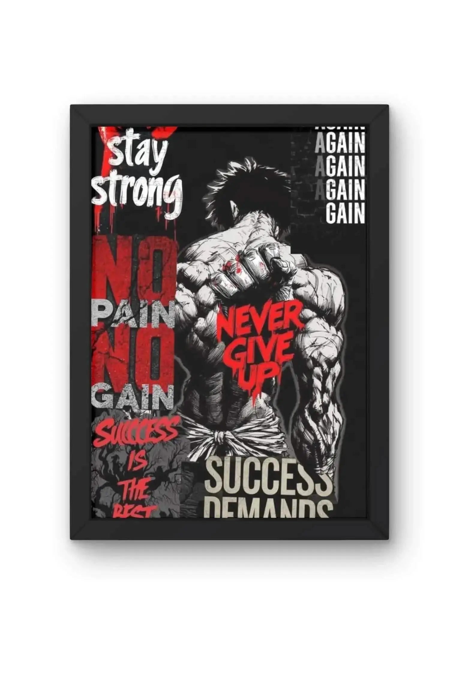 "No Pain No Gain" Anime Gym Motivation Collage Poster CLADURE