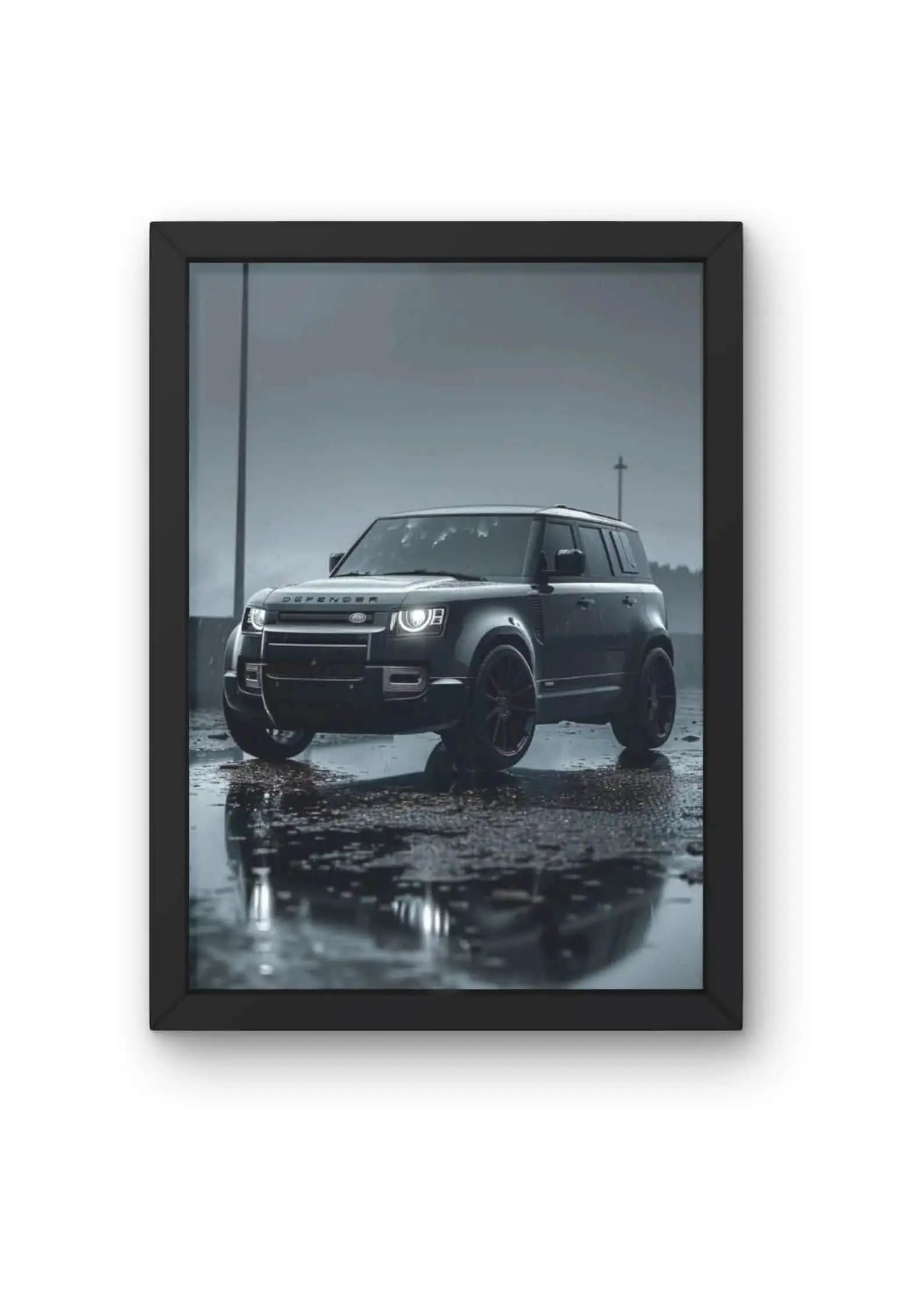 Defender in the Downpour Car Poster CLADURE
