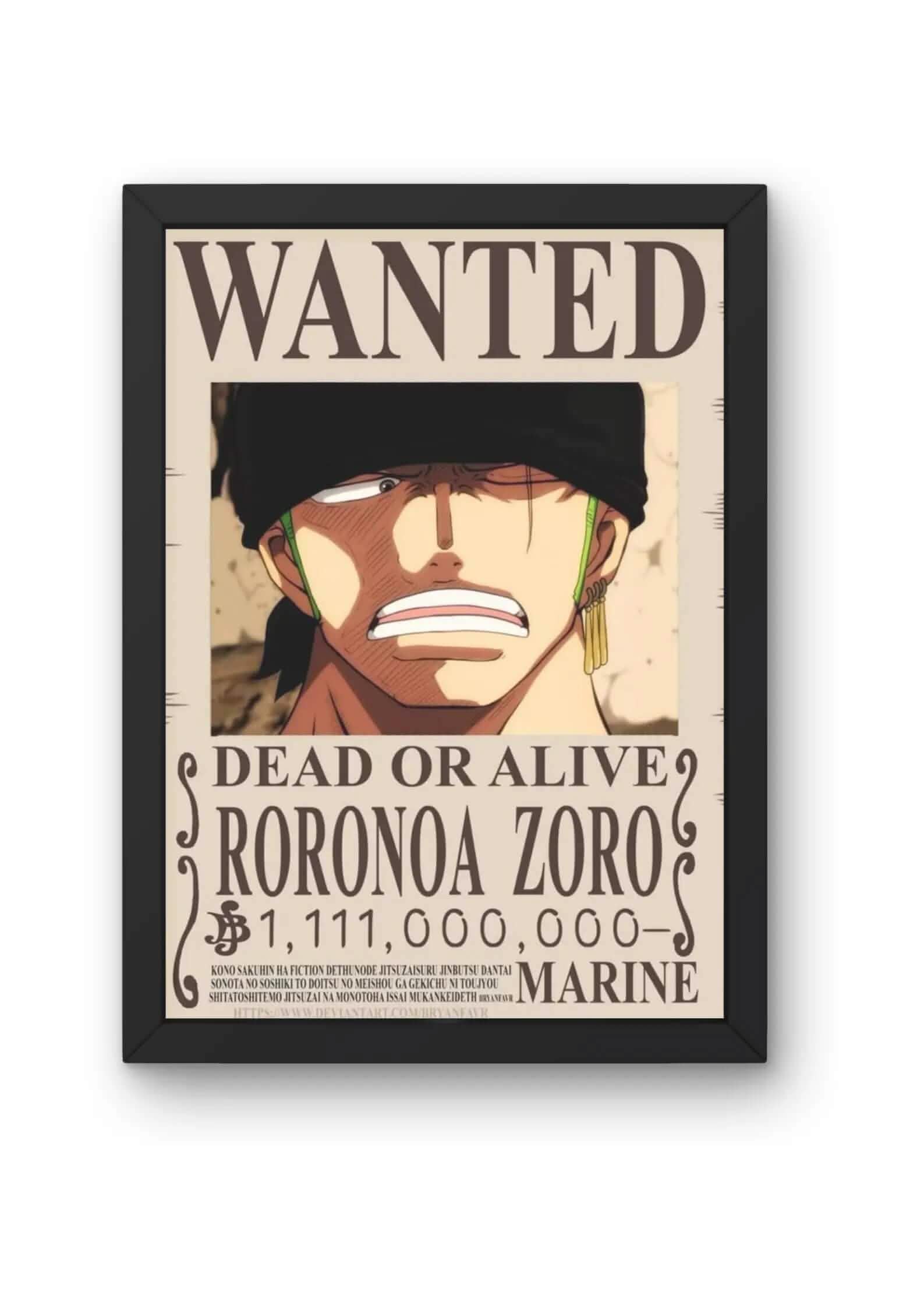 "Roronoa Zoro Wanted Anime Poster product_type CLADURE"