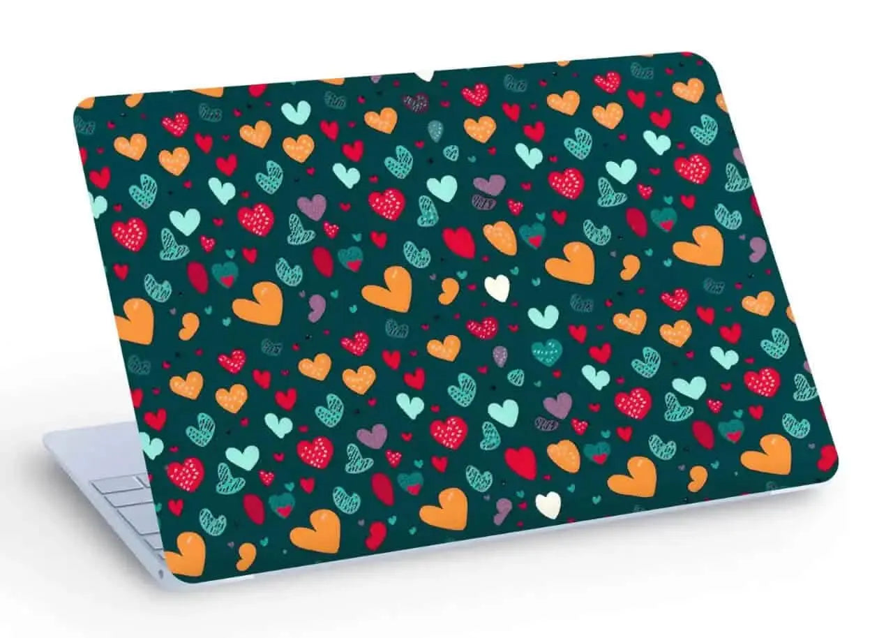 Colorful Heart Pattern Matte With Glossy Highlights Laptop Skin CLADURE