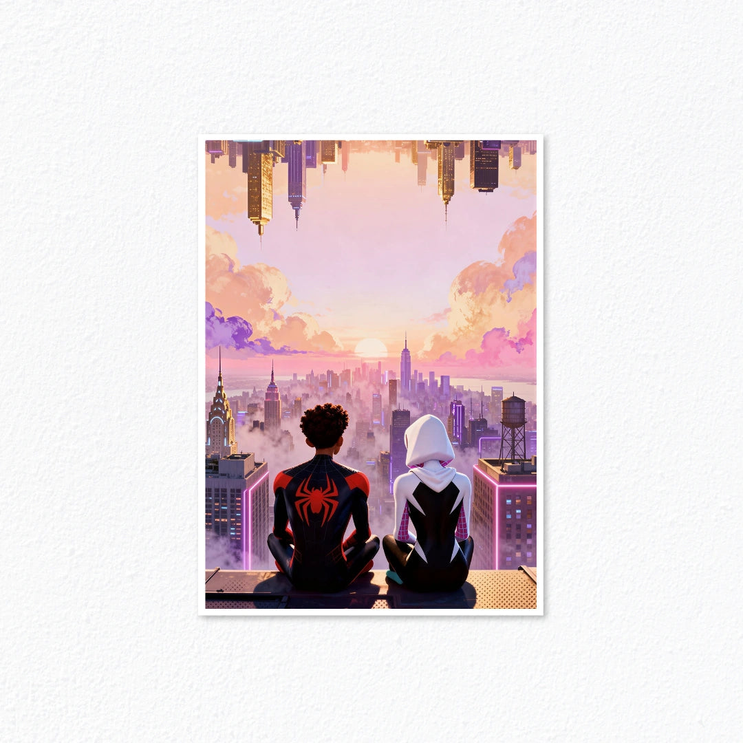 Spider-Man Across The Spider-Verse – Miles & Gwen Rooftop Sunset Poster Cladure