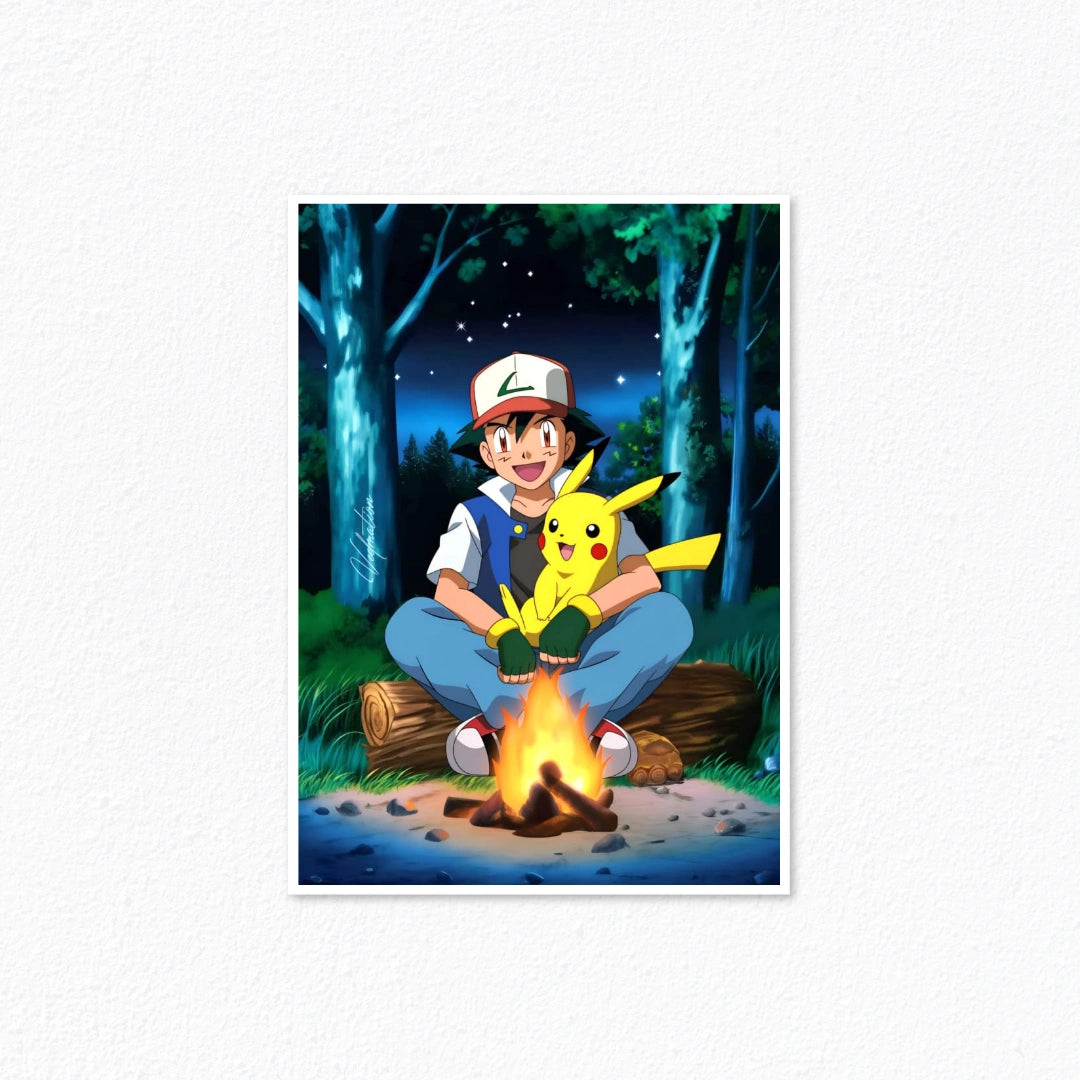 Pokémon – Ash Ketchum & Pikachu Campfire Starlight Night Poster Cladure