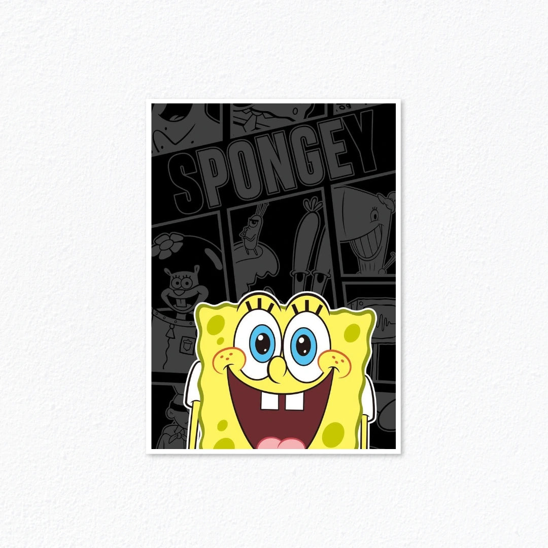 SpongeBob SquarePants – SPONGEY Cheerful Yellow Collage Art Poster Cladure