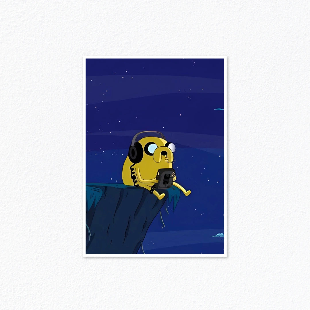 Adventure Time – Jake The Dog Headphone Chill Stargazing Cliff Poster Cladure