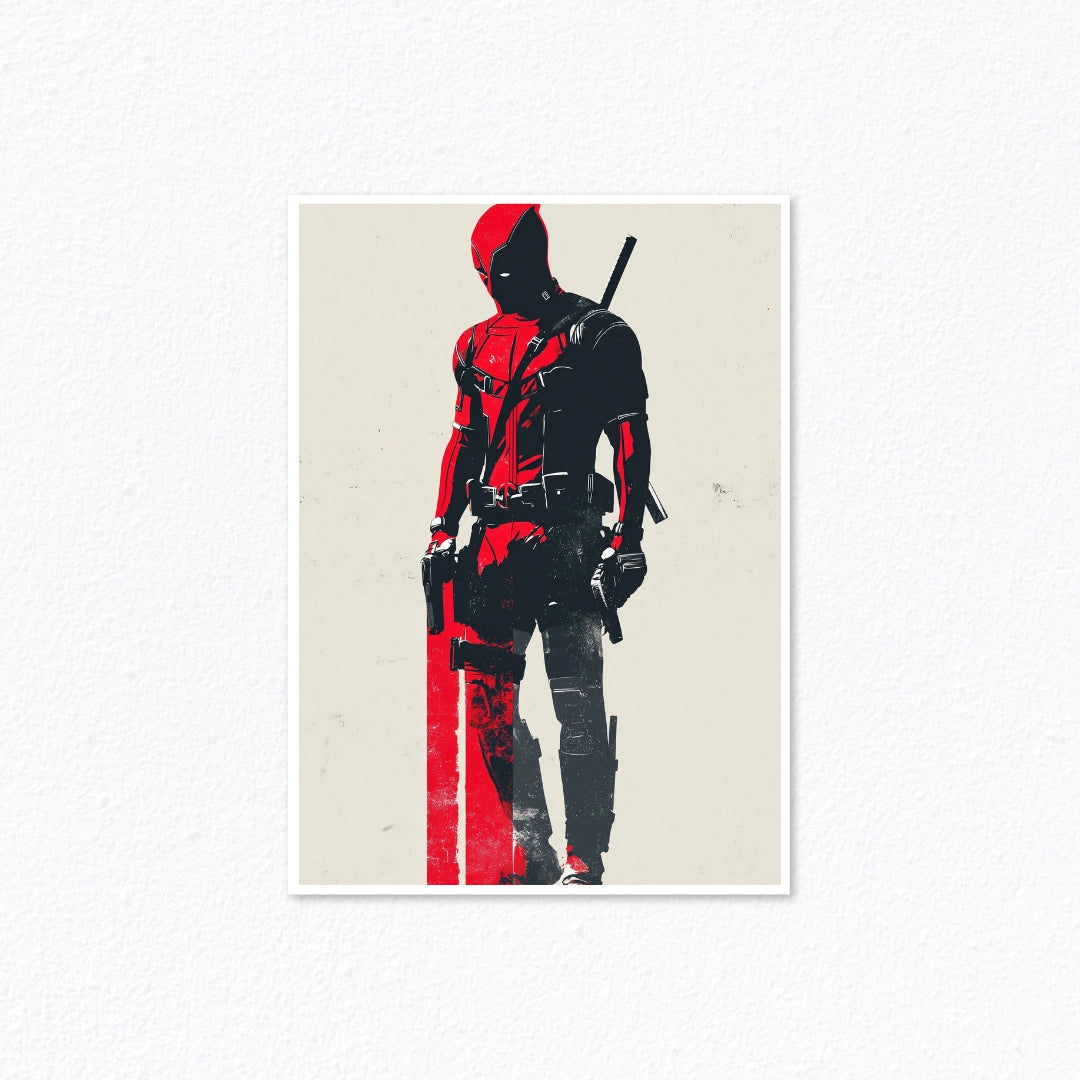 Deadpool Minimalist Red & Black Dual Pistols Poster Cladure