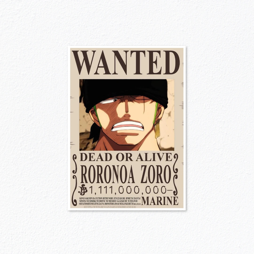 Roronoa Zoro Bounty Wanted Poster (One Piece) Cladure