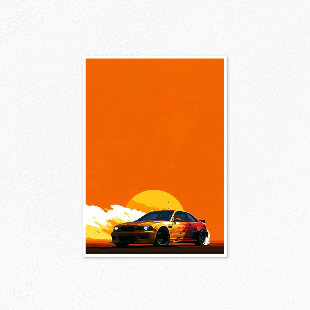 Orange Sunset BMW M3 E46 Drift Poster Cladure