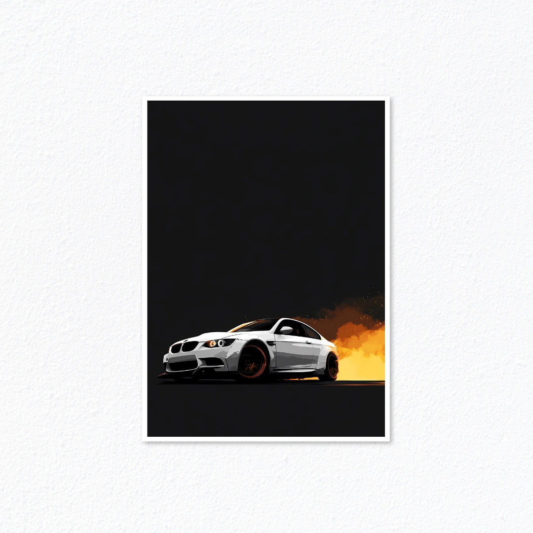 White BMW M3 E92 Fire & Smoke Poster Cladure