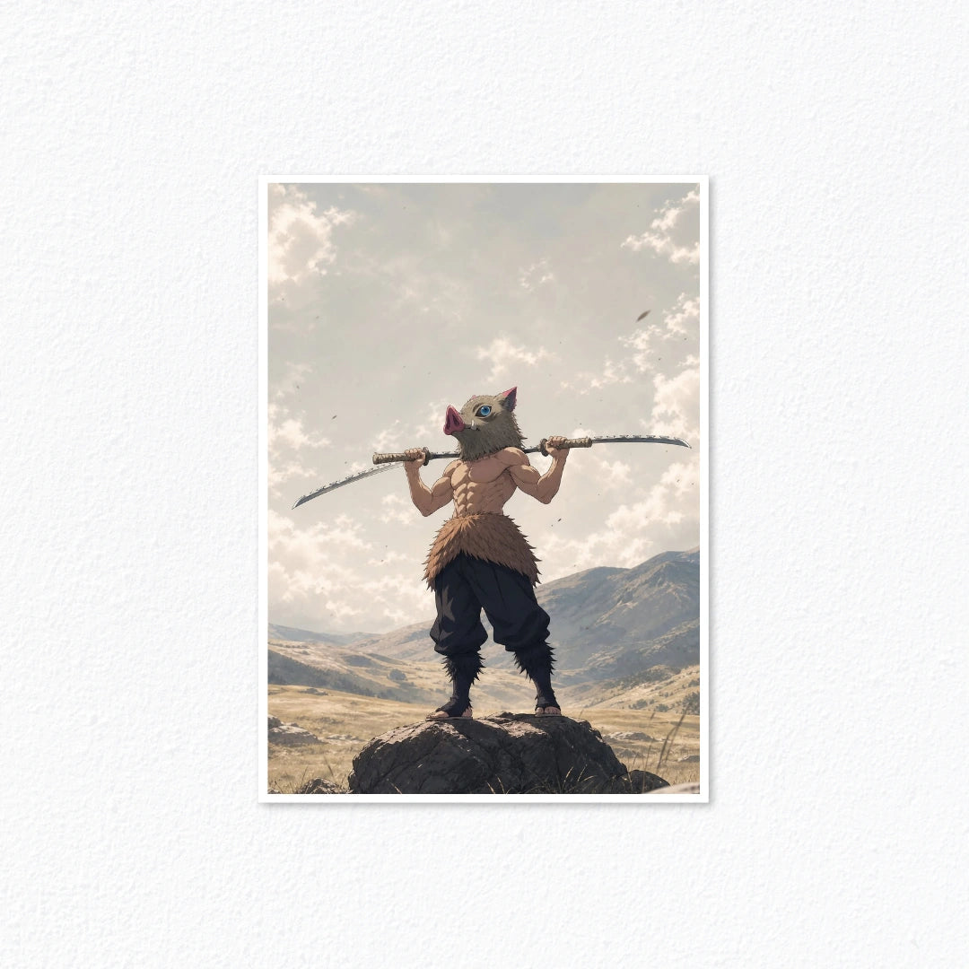Inosuke Hashibira Mountain Peak Dual Katana Beast Breathing Demon Slayer Wall Art Cladure