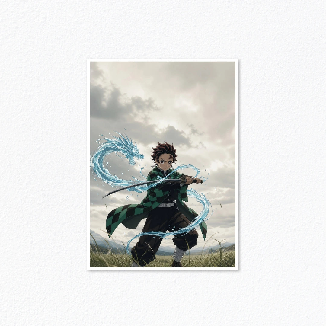 Tanjiro Kamado Water Dragon Breathing Form Demon Slayer Anime Poster Cladure