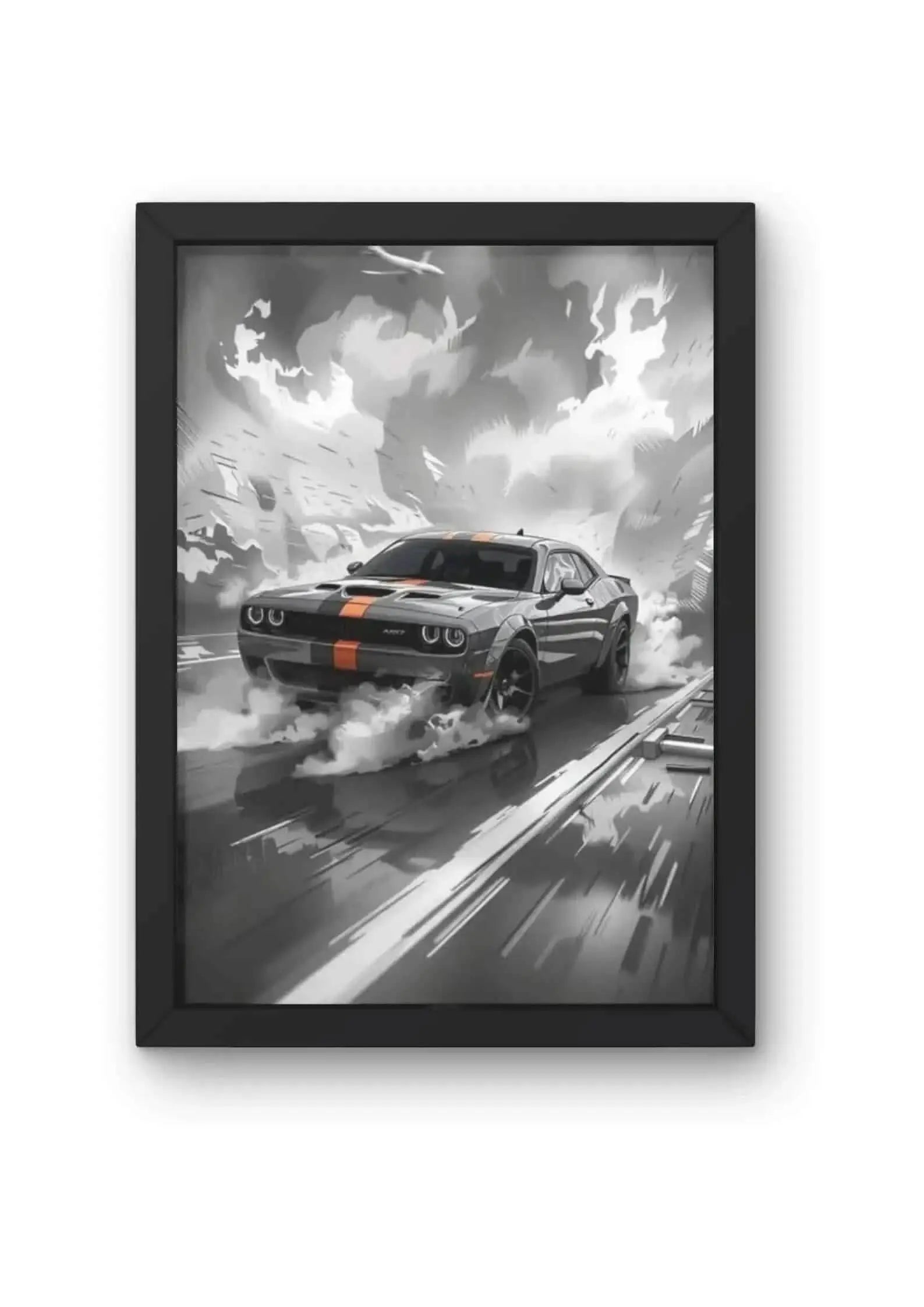 Dodge Challenger Drifting with Selective Color Poster CLADURE