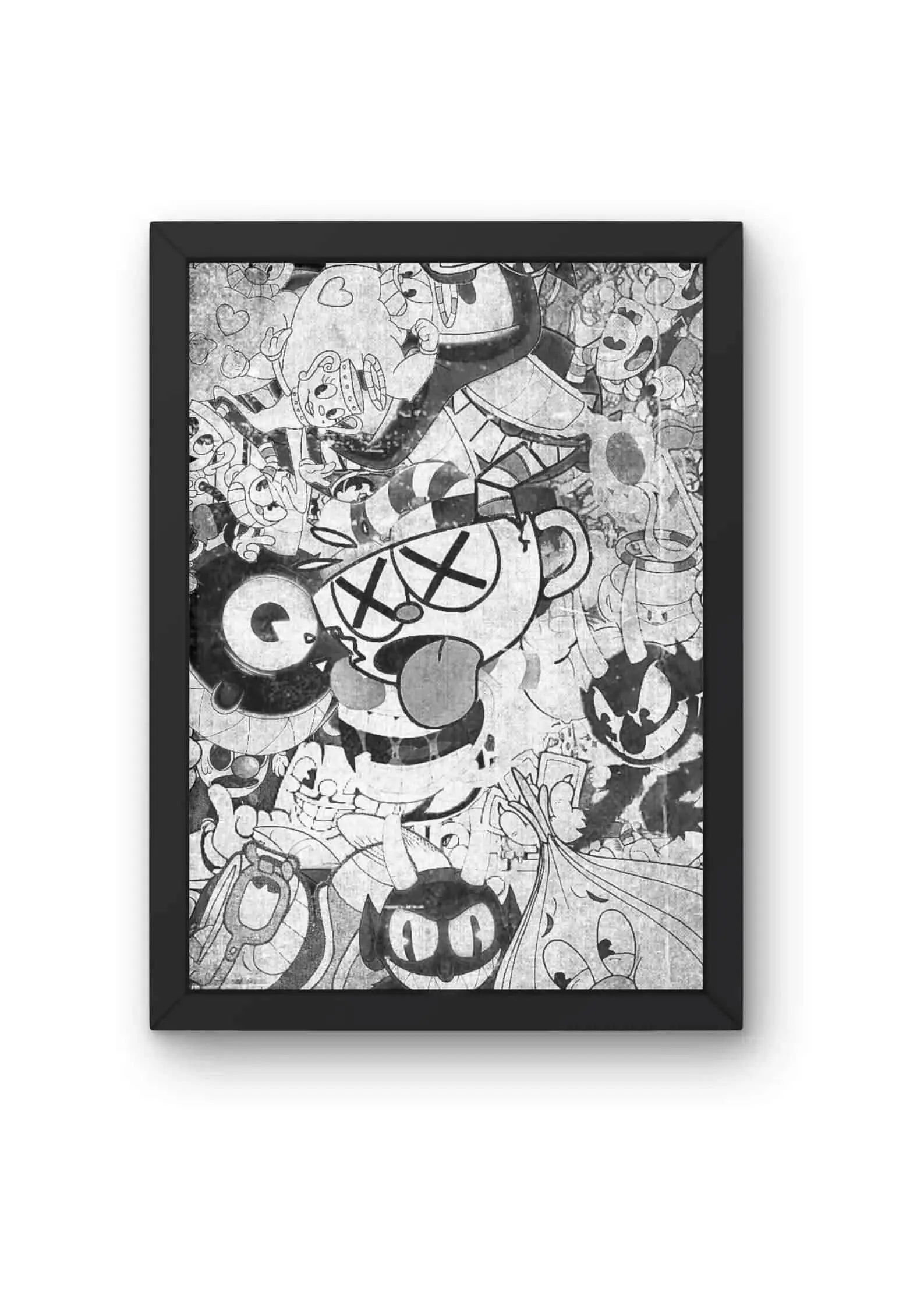 Cuphead Black and White Graffiti Collage Cartoon Poster CLADURE