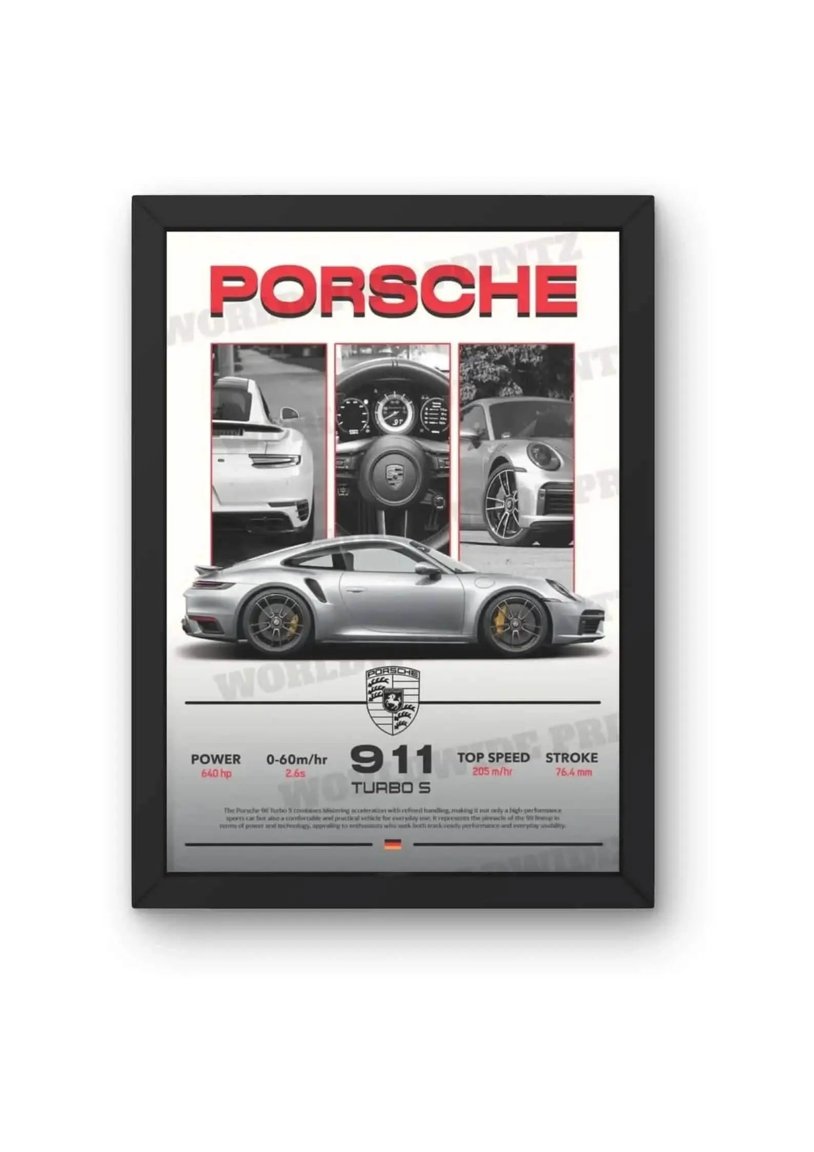 Porsche 911 Turbo S Specifications Car Poster CLADURE