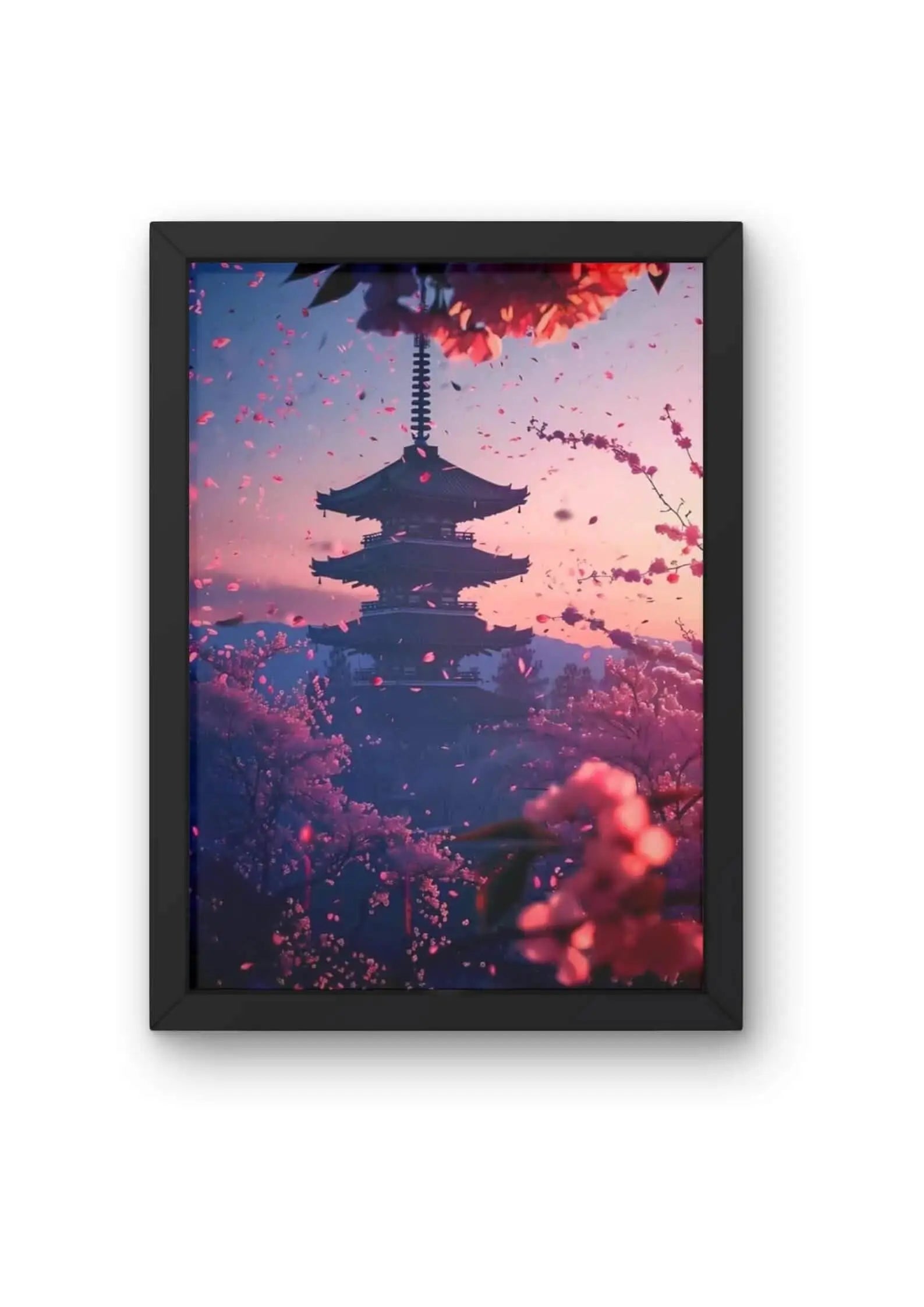 Japanese Pagoda with Cherry Blossoms Poster CLADURE