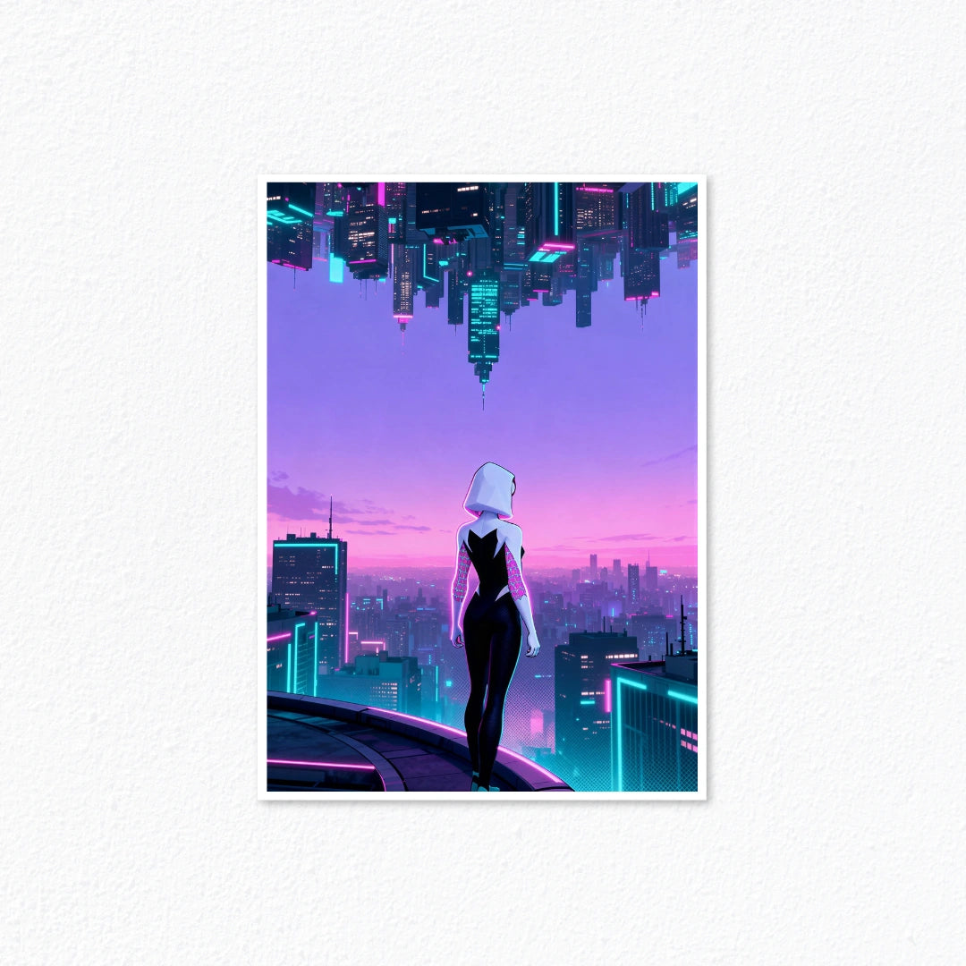 Spider-Man Across The Spider-Verse – Gwen Stacy Upside Down Neon City Poster Cladure